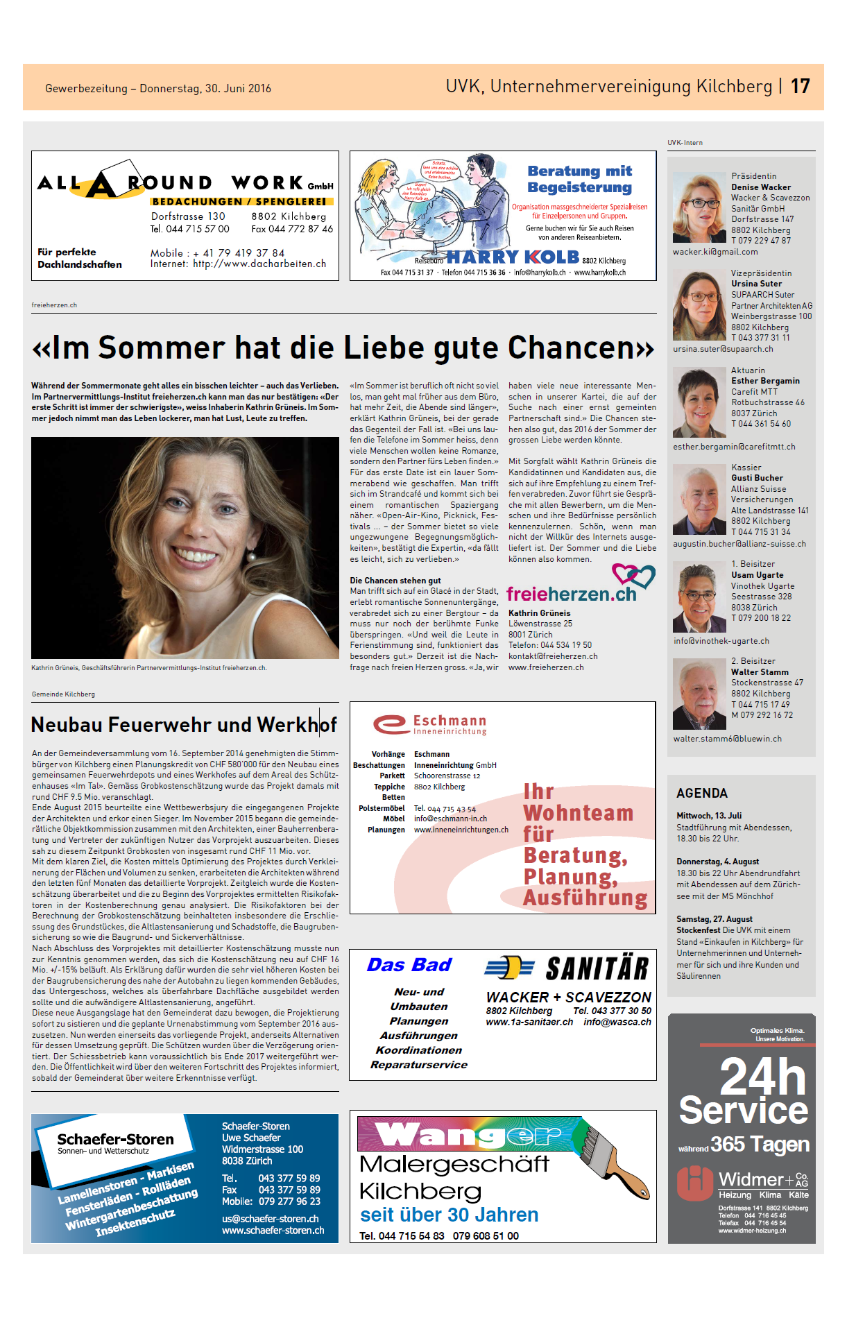 Zeitungsausschnitt von freieherzen.ch in der Gewerbezeitung vom Juni 2016