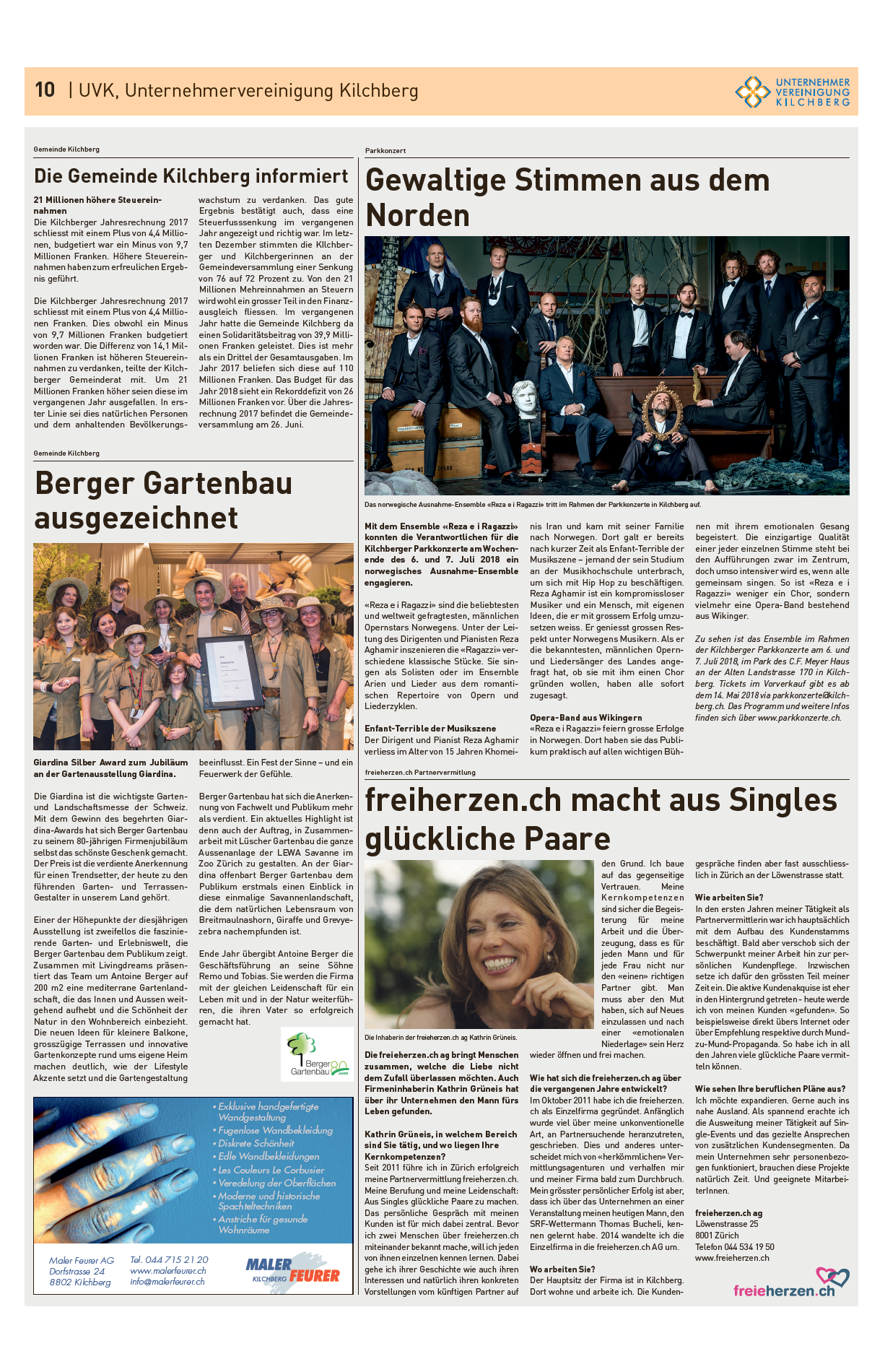 Zeitungsausschnitt von freieherzen.ch in der Gewerbezeitung vom März 2018