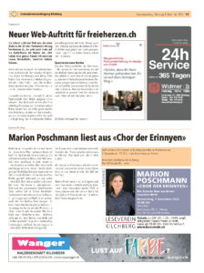 Zeitungsausschnitt von freieherzen.ch in der Gewerbezeitung vom Dezember 2023
