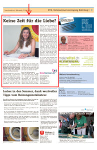 Zeitungsausschnitt von freieherzen.ch in der Gewerbezeitung vom Mai 2013
